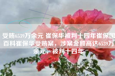 受贿6539万余元 崔保华被判十四年崔保国百科崔保华受贿案，涉案金额高达6539万余元，被判十四年