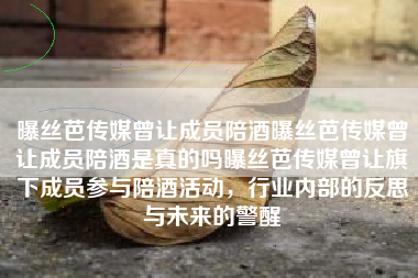 曝丝芭传媒曾让成员陪酒曝丝芭传媒曾让成员陪酒是真的吗曝丝芭传媒曾让旗下成员参与陪酒活动，行业内部的反思与未来的警醒