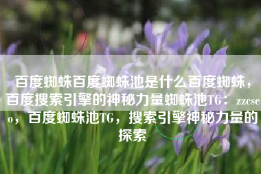 百度蜘蛛百度蜘蛛池是什么百度蜘蛛，百度搜索引擎的神秘力量蜘蛛池TG：zzcseo，百度蜘蛛池TG，搜索引擎神秘力量的探索