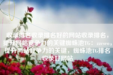 收录排名收录排名好的网站收录排名，提升网站竞争力的关键蜘蛛池TG：zzcseo，提升网站竞争力的关键，蜘蛛池TG排名收录好网站
