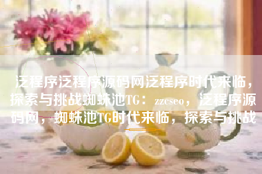 泛程序泛程序源码网泛程序时代来临，探索与挑战蜘蛛池TG：zzcseo，泛程序源码网，蜘蛛池TG时代来临，探索与挑战