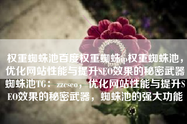 权重蜘蛛池百度权重蜘蛛ip权重蜘蛛池，优化网站性能与提升SEO效果的秘密武器蜘蛛池TG：zzcseo，优化网站性能与提升SEO效果的秘密武器，蜘蛛池的强大功能