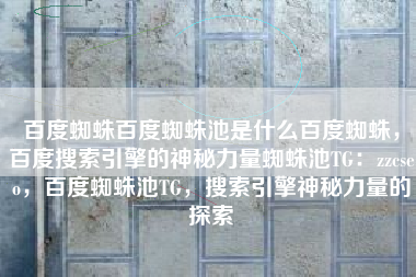 百度蜘蛛百度蜘蛛池是什么百度蜘蛛，百度搜索引擎的神秘力量蜘蛛池TG：zzcseo，百度蜘蛛池TG，搜索引擎神秘力量的探索