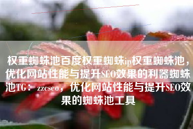 权重蜘蛛池百度权重蜘蛛ip权重蜘蛛池，优化网站性能与提升SEO效果的利器蜘蛛池TG：zzcseo，优化网站性能与提升SEO效果的蜘蛛池工具