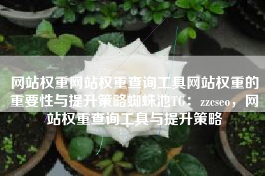网站权重网站权重查询工具网站权重的重要性与提升策略蜘蛛池TG：zzcseo，网站权重查询工具与提升策略
