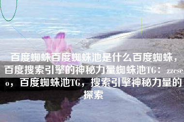 百度蜘蛛百度蜘蛛池是什么百度蜘蛛，百度搜索引擎的神秘力量蜘蛛池TG：zzcseo，百度蜘蛛池TG，搜索引擎神秘力量的探索