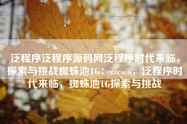泛程序泛程序源码网泛程序时代来临，探索与挑战蜘蛛池TG：zzcseo，泛程序时代来临，蜘蛛池TG探索与挑战