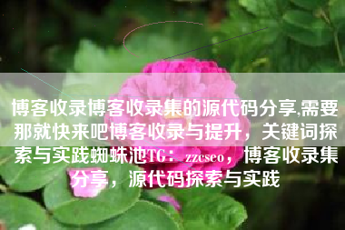 博客收录博客收录集的源代码分享,需要那就快来吧博客收录与提升，关键词探索与实践蜘蛛池TG：zzcseo，博客收录集分享，源代码探索与实践