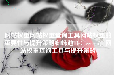 网站权重网站权重查询工具网站权重的重要性与提升策略蜘蛛池TG：zzcseo，网站权重查询工具与提升策略
