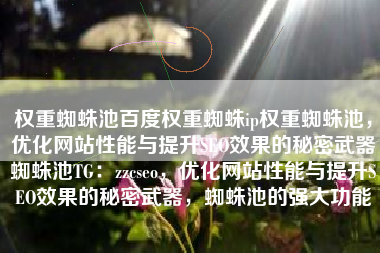 权重蜘蛛池百度权重蜘蛛ip权重蜘蛛池，优化网站性能与提升SEO效果的秘密武器蜘蛛池TG：zzcseo，优化网站性能与提升SEO效果的秘密武器，蜘蛛池的强大功能