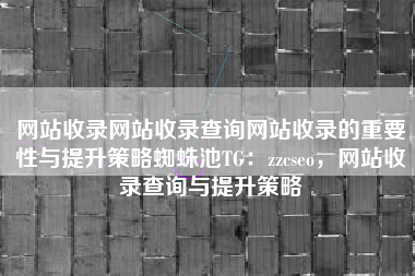 网站收录网站收录查询网站收录的重要性与提升策略蜘蛛池TG：zzcseo，网站收录查询与提升策略