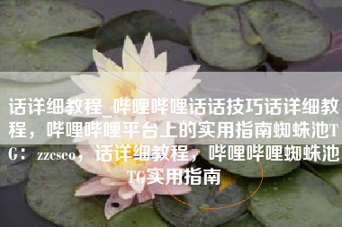 话详细教程_哔哩哔哩话话技巧话详细教程，哔哩哔哩平台上的实用指南蜘蛛池TG：zzcseo，话详细教程，哔哩哔哩蜘蛛池TG实用指南