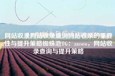网站收录网站收录查询网站收录的重要性与提升策略蜘蛛池TG：zzcseo，网站收录查询与提升策略