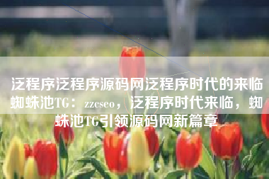泛程序泛程序源码网泛程序时代的来临蜘蛛池TG：zzcseo，泛程序时代来临，蜘蛛池TG引领源码网新篇章