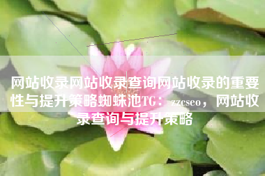 网站收录网站收录查询网站收录的重要性与提升策略蜘蛛池TG：zzcseo，网站收录查询与提升策略