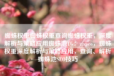 蜘蛛权重蜘蛛权重查询蜘蛛权重，深度解析与策略应用蜘蛛池TG：zzcseo，蜘蛛权重深度解析与策略应用，查询、解析蜘蛛池SEO技巧