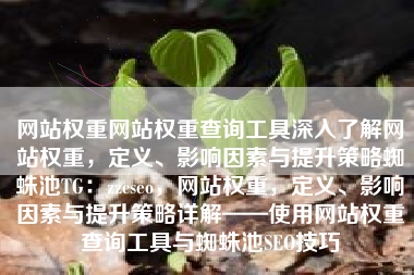 网站权重网站权重查询工具深入了解网站权重，定义、影响因素与提升策略蜘蛛池TG：zzcseo，网站权重，定义、影响因素与提升策略详解——使用网站权重查询工具与蜘蛛池SEO技巧