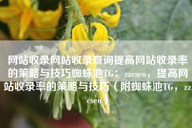 网站收录网站收录查询提高网站收录率的策略与技巧蜘蛛池TG：zzcseo，提高网站收录率的策略与技巧（附蜘蛛池TG，zzcseo）