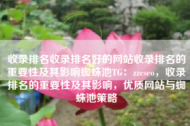 收录排名收录排名好的网站收录排名的重要性及其影响蜘蛛池TG：zzcseo，收录排名的重要性及其影响，优质网站与蜘蛛池策略