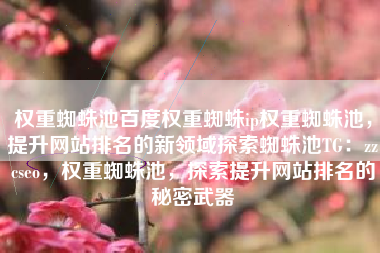 权重蜘蛛池百度权重蜘蛛ip权重蜘蛛池，提升网站排名的新领域探索蜘蛛池TG：zzcseo，权重蜘蛛池，探索提升网站排名的秘密武器