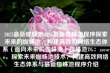 2025最新蜘蛛池2025最新蜘蛛池程序探索未来的蜘蛛池，构建高效的网络生态体系（面向未来的蜘蛛池）蜘蛛池TG：zzcseo，探索未来蜘蛛池技术，构建高效网络生态体系与最新蜘蛛池程序介绍