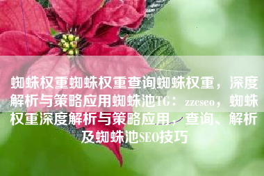 蜘蛛权重蜘蛛权重查询蜘蛛权重，深度解析与策略应用蜘蛛池TG：zzcseo，蜘蛛权重深度解析与策略应用，查询、解析及蜘蛛池SEO技巧