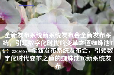 全新发布系统新系统发布会全新发布系统，引领数字化时代的变革之道蜘蛛池TG：zzcseo，全新发布系统发布会，引领数字化时代变革之道的蜘蛛池TG新系统发布