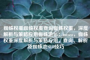蜘蛛权重蜘蛛权重查询蜘蛛权重，深度解析与策略应用蜘蛛池TG：zzcseo，蜘蛛权重深度解析与策略应用，查询、解析及蜘蛛池SEO技巧