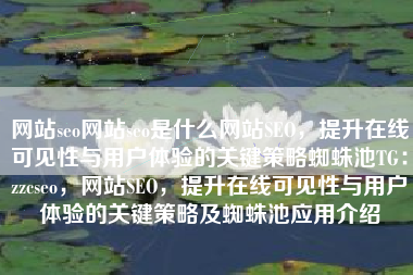 网站seo网站seo是什么网站SEO，提升在线可见性与用户体验的关键策略蜘蛛池TG：zzcseo，网站SEO，提升在线可见性与用户体验的关键策略及蜘蛛池应用介绍