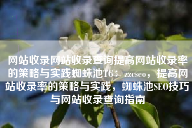 网站收录网站收录查询提高网站收录率的策略与实践蜘蛛池TG：zzcseo，提高网站收录率的策略与实践，蜘蛛池SEO技巧与网站收录查询指南