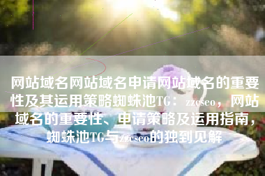 网站域名网站域名申请网站域名的重要性及其运用策略蜘蛛池TG：zzcseo，网站域名的重要性、申请策略及运用指南，蜘蛛池TG与zzcseo的独到见解