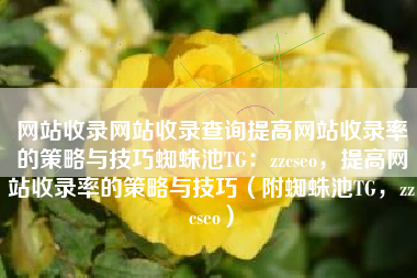 网站收录网站收录查询提高网站收录率的策略与技巧蜘蛛池TG：zzcseo，提高网站收录率的策略与技巧（附蜘蛛池TG，zzcseo）