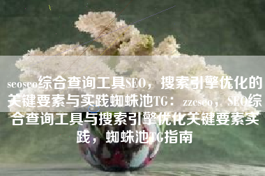 seoseo综合查询工具SEO，搜索引擎优化的关键要素与实践蜘蛛池TG：zzcseo，SEO综合查询工具与搜索引擎优化关键要素实践，蜘蛛池TG指南