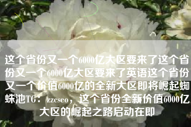 这个省份又一个6000亿大区要来了这个省份又一个6000亿大区要来了英语这个省份又一个价值6000亿的全新大区即将崛起蜘蛛池TG：zzcseo，这个省份全新价值6000亿大区的崛起之路启动在即