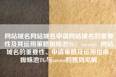 网站域名网站域名申请网站域名的重要性及其运用策略蜘蛛池TG：zzcseo，网站域名的重要性、申请策略及运用指南，蜘蛛池TG与zzcseo的独到见解