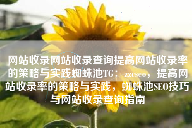 网站收录网站收录查询提高网站收录率的策略与实践蜘蛛池TG：zzcseo，提高网站收录率的策略与实践，蜘蛛池SEO技巧与网站收录查询指南