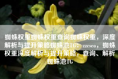 蜘蛛权重蜘蛛权重查询蜘蛛权重，深度解析与提升策略蜘蛛池TG：zzcseo，蜘蛛权重深度解析与提升策略，查询、解析蜘蛛池TG