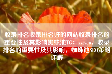 收录排名收录排名好的网站收录排名的重要性及其影响蜘蛛池TG：zzcseo，收录排名的重要性及其影响，蜘蛛池SEO策略详解