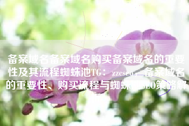 备案域名备案域名购买备案域名的重要性及其流程蜘蛛池TG：zzcseo，备案域名的重要性、购买流程与蜘蛛池SEO策略解析