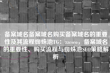 备案域名备案域名购买备案域名的重要性及其流程蜘蛛池TG：zzcseo，备案域名的重要性、购买流程与蜘蛛池SEO策略解析