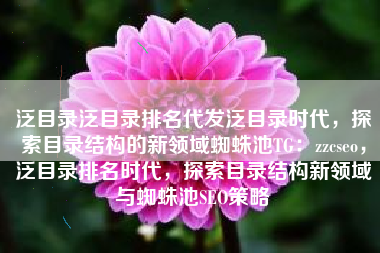 泛目录泛目录排名代发泛目录时代，探索目录结构的新领域蜘蛛池TG：zzcseo，泛目录排名时代，探索目录结构新领域与蜘蛛池SEO策略