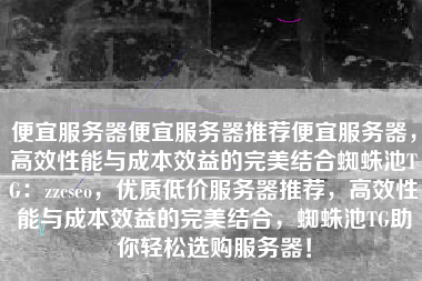 便宜服务器便宜服务器推荐便宜服务器，高效性能与成本效益的完美结合蜘蛛池TG：zzcseo，优质低价服务器推荐，高效性能与成本效益的完美结合，蜘蛛池TG助你轻松选购服务器！