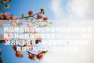 网站域名网站域名申请网站域名的重要性及其运用策略蜘蛛池TG：zzcseo，网站域名的重要性、申请策略及运用指南，蜘蛛池TG与zzcseo的独到见解