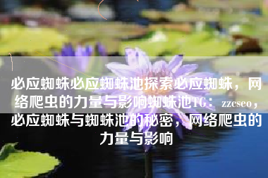 必应蜘蛛必应蜘蛛池探索必应蜘蛛，网络爬虫的力量与影响蜘蛛池TG：zzcseo，必应蜘蛛与蜘蛛池的秘密，网络爬虫的力量与影响