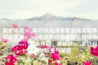 紫金陈晒2025年炒股成绩单紫金陈买股票紫金陈晒，2025年炒股成绩单概览蜘蛛池TG：zzcseo，紫金陈晒，揭秘其2025年炒股成绩单概览与策略