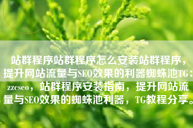 站群程序站群程序怎么安装站群程序，提升网站流量与SEO效果的利器蜘蛛池TG：zzcseo，站群程序安装指南，提升网站流量与SEO效果的蜘蛛池利器，TG教程分享。