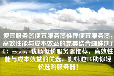 便宜服务器便宜服务器推荐便宜服务器，高效性能与成本效益的完美结合蜘蛛池TG：zzcseo，优质低价服务器推荐，高效性能与成本效益的优选，蜘蛛池TG助你轻松选购服务器！