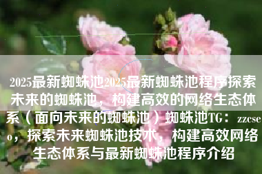 2025最新蜘蛛池2025最新蜘蛛池程序探索未来的蜘蛛池，构建高效的网络生态体系（面向未来的蜘蛛池）蜘蛛池TG：zzcseo，探索未来蜘蛛池技术，构建高效网络生态体系与最新蜘蛛池程序介绍