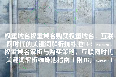 权重域名权重域名购买权重域名，互联网时代的关键词解析蜘蛛池TG：zzcseo，权重域名解析与购买策略，互联网时代关键词解析蜘蛛池指南（附TG，zzcseo）