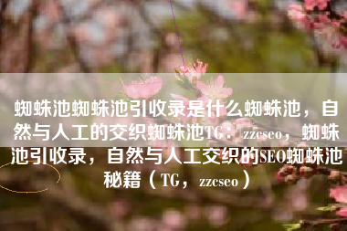 蜘蛛池蜘蛛池引收录是什么蜘蛛池，自然与人工的交织蜘蛛池TG：zzcseo，蜘蛛池引收录，自然与人工交织的SEO蜘蛛池秘籍（TG，zzcseo）
